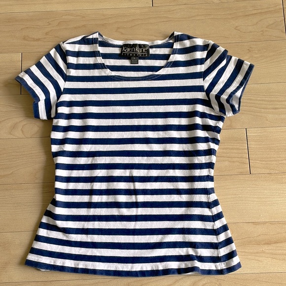 Karen Kane lifestyle navy and white striped shirt size medium made in the USA - Picture 1 of 6